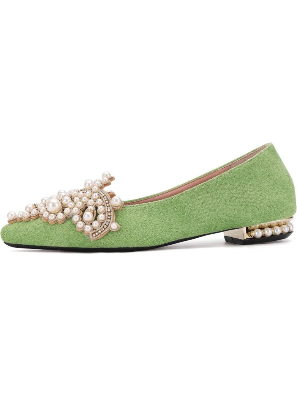 〽️Women's Green Slip On Low Heel Bling Rhinestone Pointed Comfort Flats Shoes - Picture 6 of 6